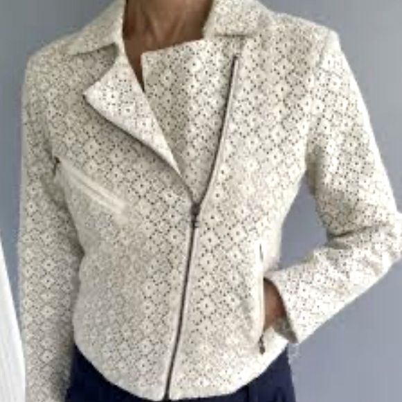 Anthropologie Jackets & Blazers - DOLAN Anthropologie Ivory Blue Eyelet Ross MOTO Cotton Jacket! Excellent. Medium